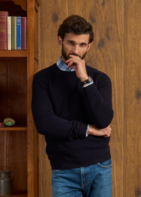 Alan Paine Lenzie Men's Lambswool Jumper In Navy Jumper - Regular Fit