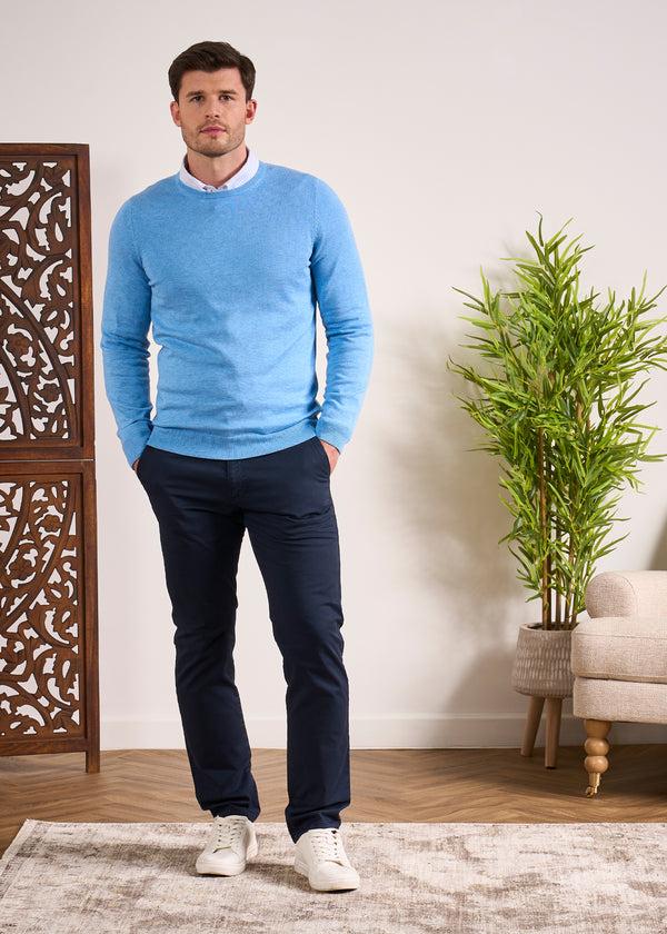 Alan Paine Leysmill Cotton Cashmere Jumper In Carolina Blue