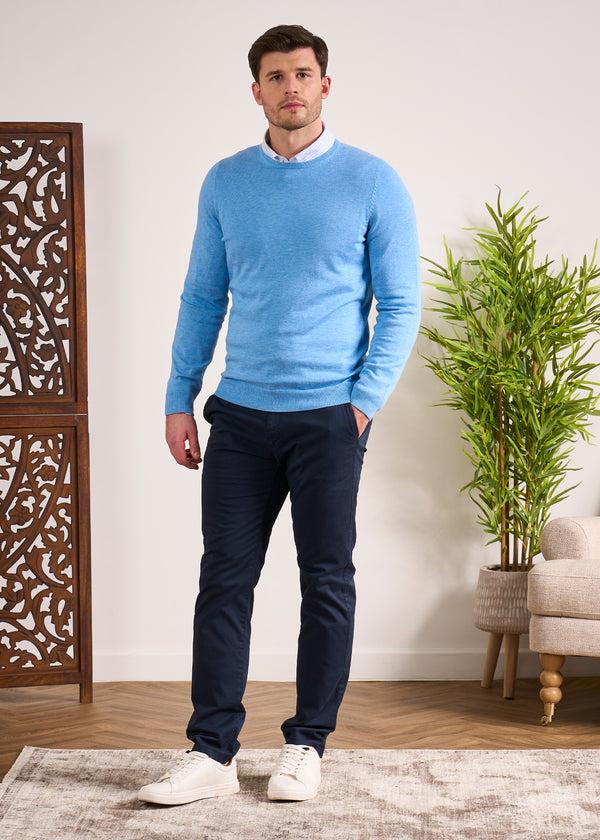 Alan Paine Leysmill Cotton Cashmere Jumper In Carolina Blue