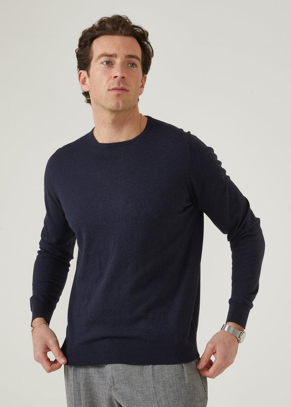 Alan Paine Leysmill Cotton Cashmere Jumper In Dark Navy