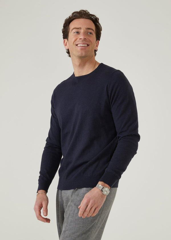 Alan Paine Leysmill Cotton Cashmere Jumper In Dark Navy