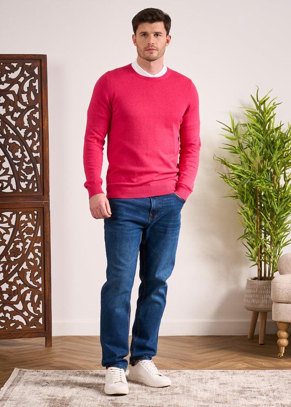 Alan Paine Leysmill Cotton Cashmere Jumper In Raspberry