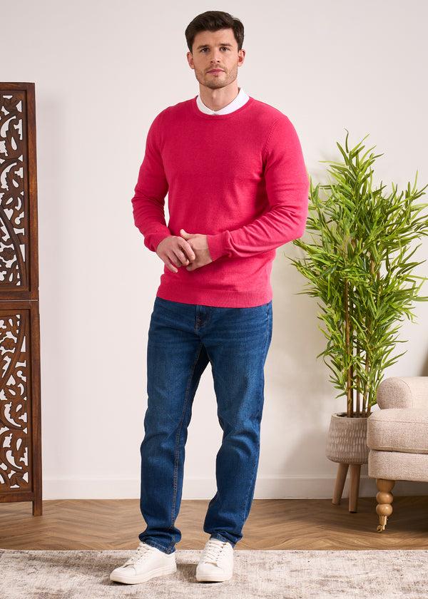 Alan Paine Leysmill Cotton Cashmere Jumper In Raspberry