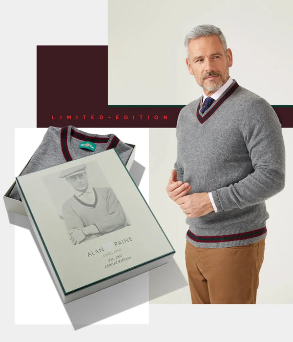 Alan Paine Limited Edition Commemorative Lambswool Sweater In Grey Mix
