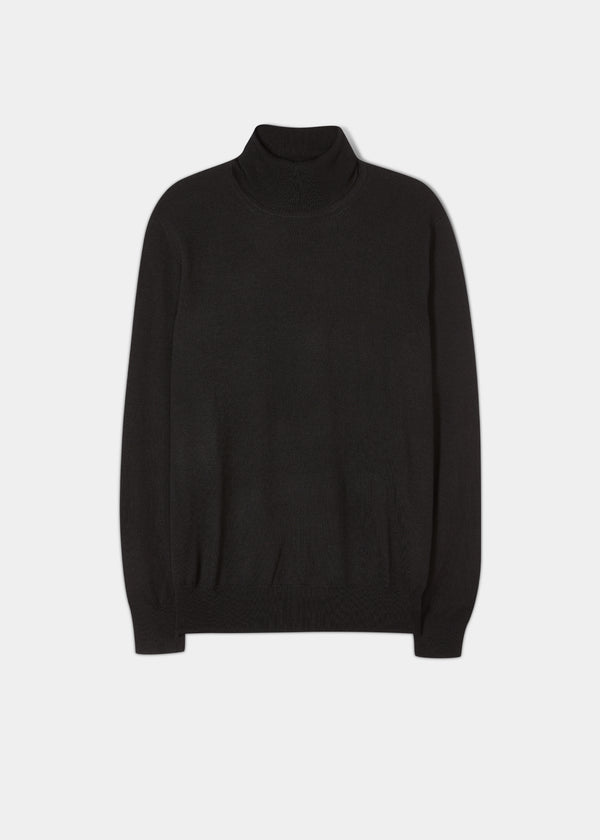 alan paine Linton Merino Wool Roll Neck Jumper in Black - Regular Fit