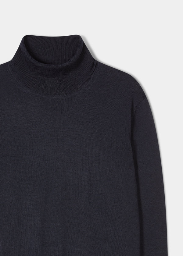 Alan Paine Linton Merino Wool Roll Neck Jumper In Dark Navy - Regular Fit