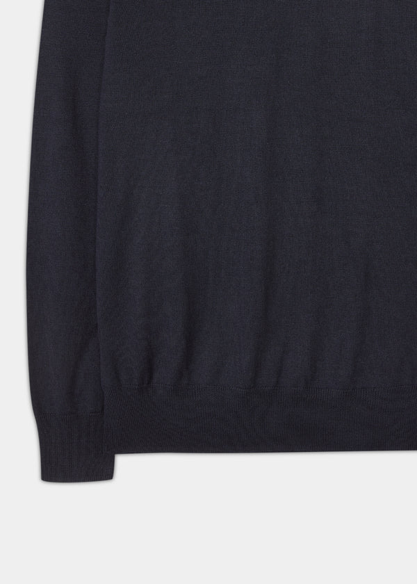 Alan Paine Linton Merino Wool Roll Neck Jumper In Dark Navy - Regular Fit