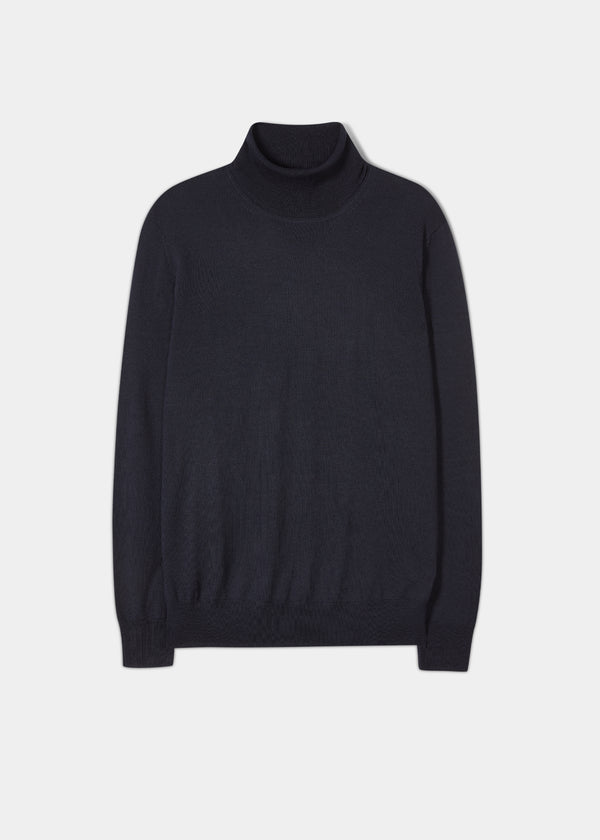 alan paine Linton Merino Wool Roll Neck Jumper in Dark Navy - Regular Fit