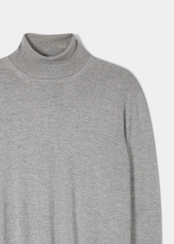 Alan Paine Linton Merino Wool Roll Neck Jumper In Light Grey Mix - Regular Fit
