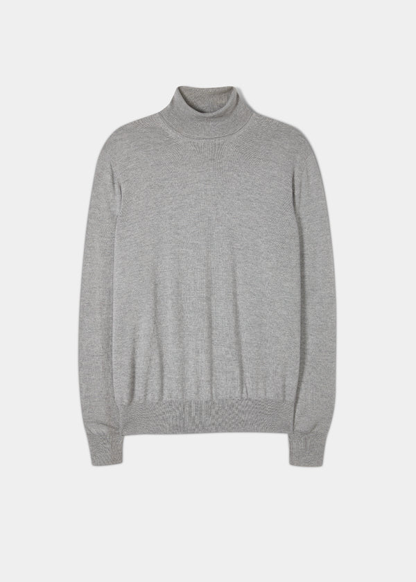 alan paine Linton Merino Wool Roll Neck Jumper in Light Grey Mix - Regular Fit