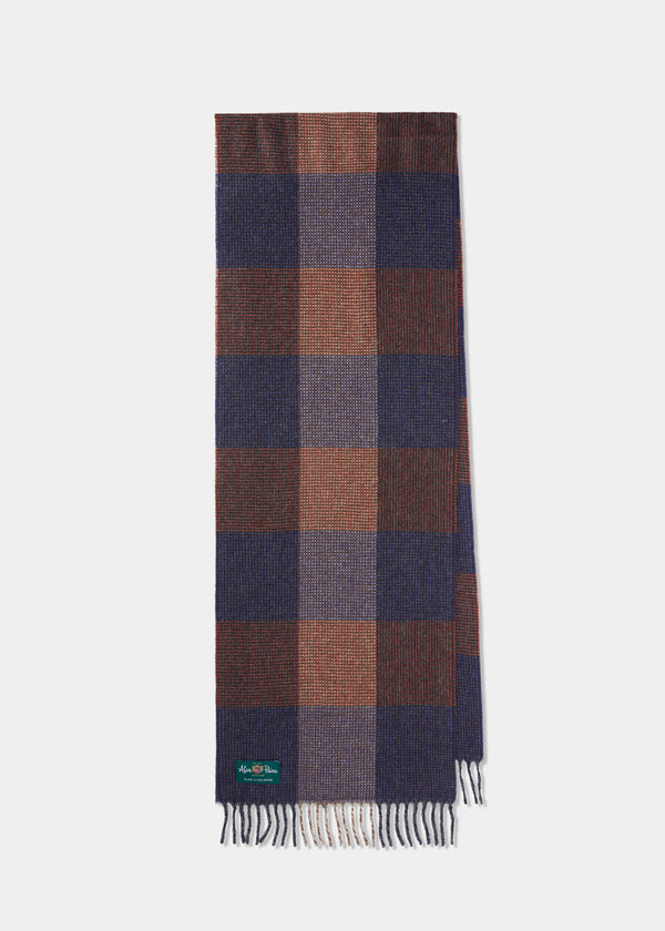 alan paine Marrick Block Check Cashmere Scarf In Orange