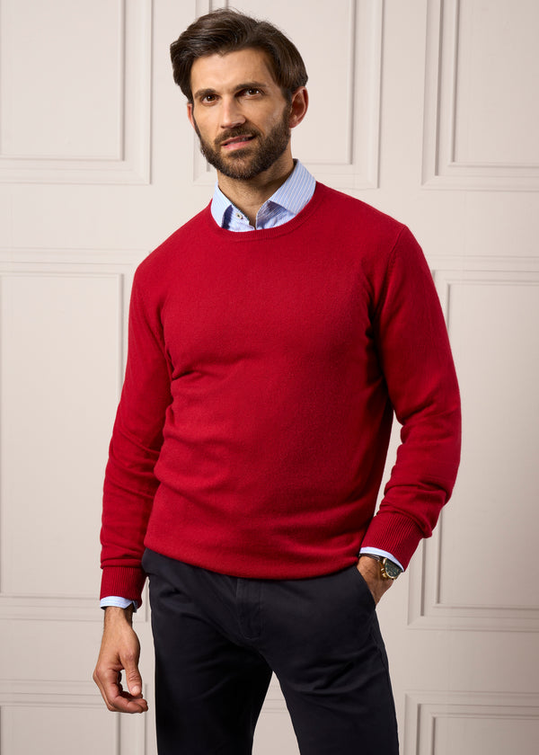 Alan Paine Melfort Cashmere Jumper In Ruby - Regular Fit