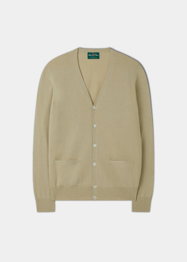 alan paine Men's Geelong Lambswool Cardigan in Natural - Classic Fit