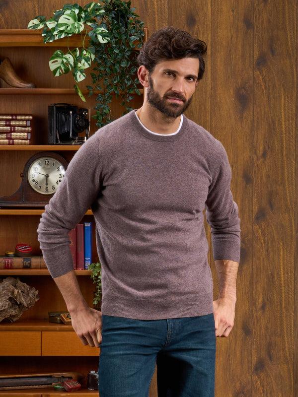 Alan Paine Men's Geelong Lambswool Crew Neck Jumper In Mahogany - Regular Fit