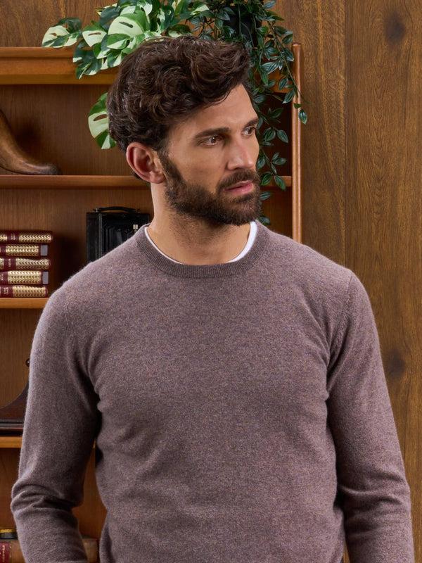 Alan Paine Men's Geelong Lambswool Crew Neck Jumper In Mahogany - Regular Fit