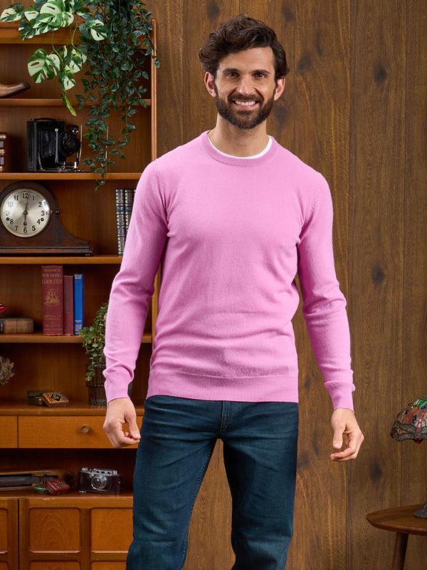 Alan Paine Men's Geelong Lambswool Crew Neck Jumper In Pink Haze - Regular Fit