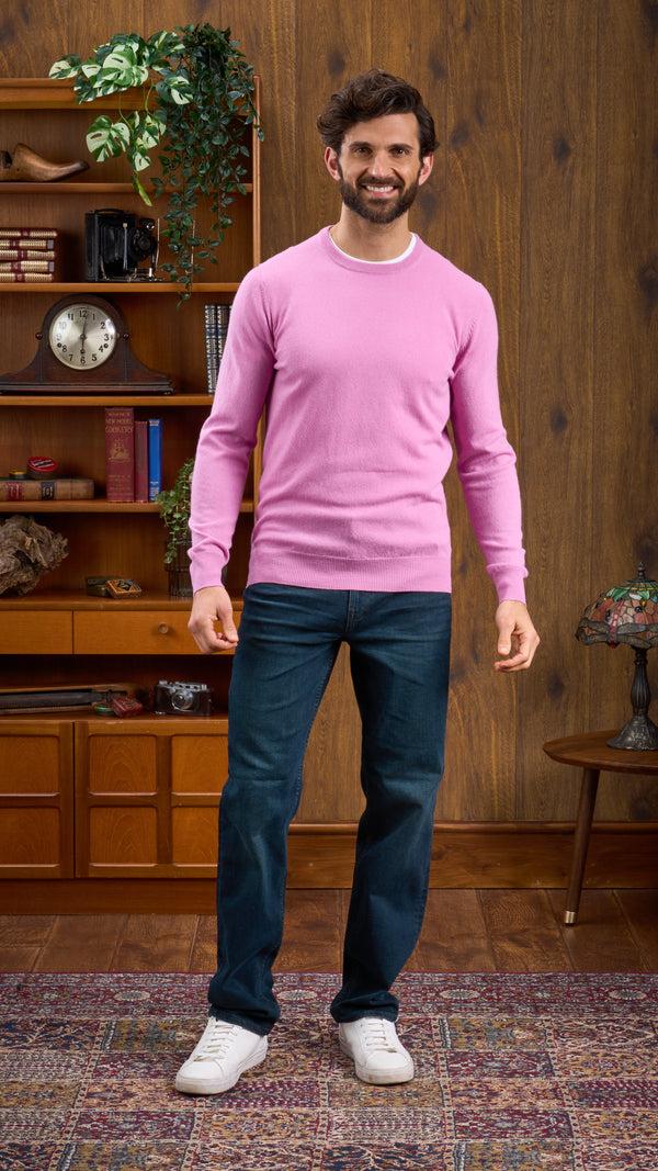 Alan Paine Men's Geelong Lambswool Crew Neck Jumper In Pink Haze - Regular Fit