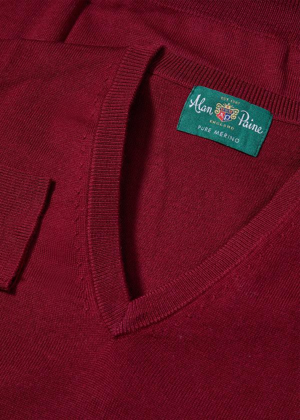 Alan Paine Millbreck Men's Merino Wool Jumper In Bordeaux - Regular Fit