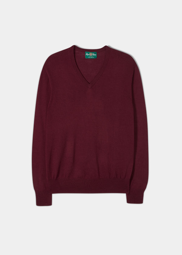 alan paine Millbreck Men's Merino Wool Jumper in Bordeaux - Regular Fit
