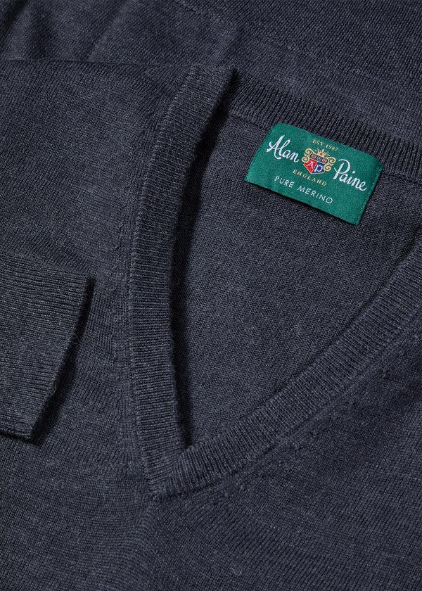 Alan Paine Millbreck Men's Merino Wool Jumper In Charcoal - Regular Fit