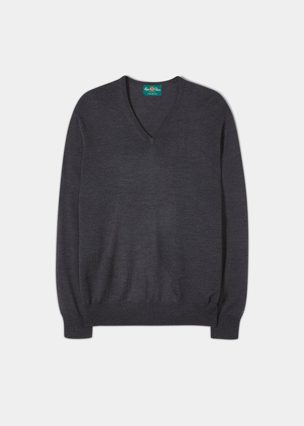 alan paine Millbreck Men's Merino Wool Jumper in Charcoal - Regular Fit