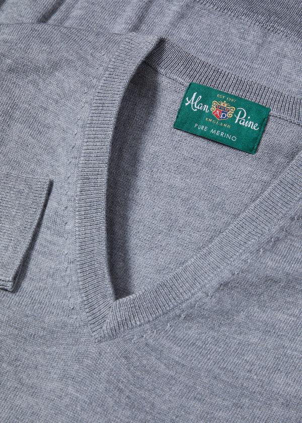 Alan Paine Millbreck Men's Merino Wool Jumper In Light Grey Mix - Regular Fit
