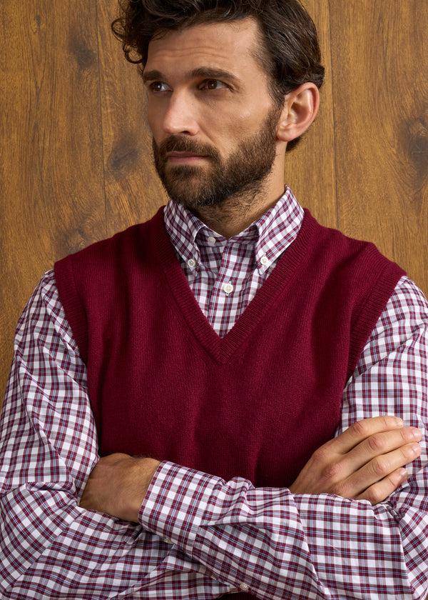 Alan Paine Norfolk Men's Lambswool Slipover In Bordeaux - Classic Fit