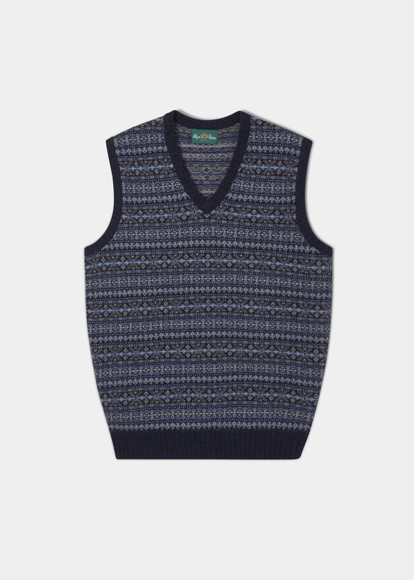 alan paine Nyland Men's Lambswool Fairisle Oxford Blue Slipover - Regular Fit