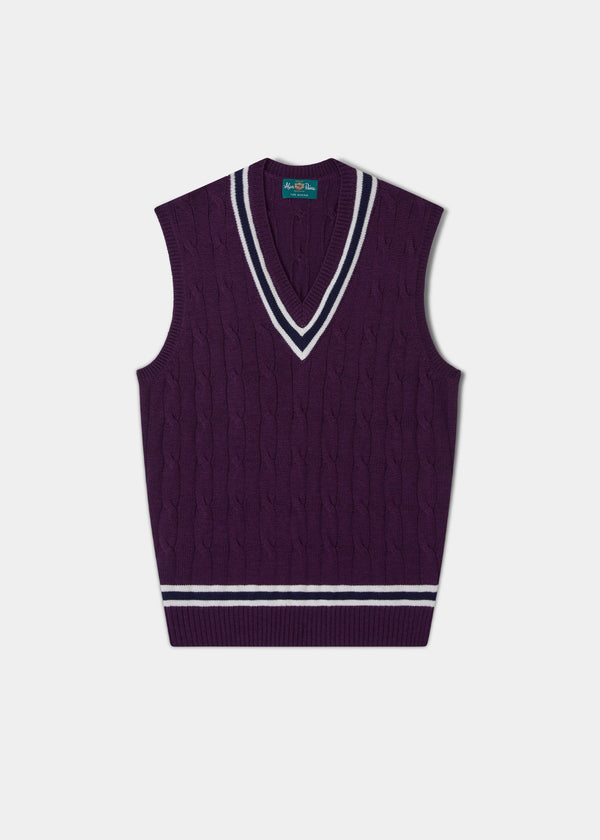 alan paine Padworth Men's Black Grape Cable-Knit Cricket Slipover