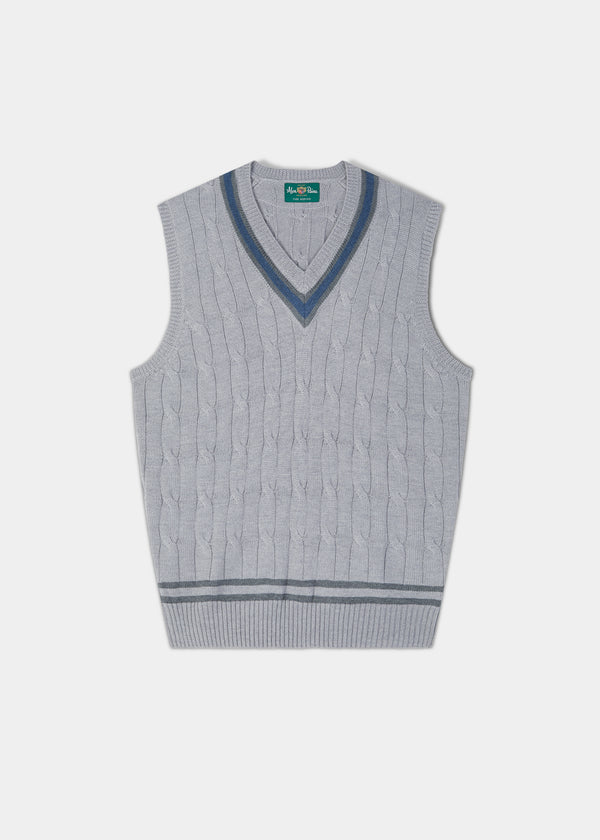 alan paine Padworth Men's Light Grey Mix Cable-Knit Cricket Slipover