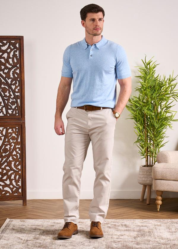 Alan Paine Paignton Cotton Polo Shirt In Steel Blue Mix