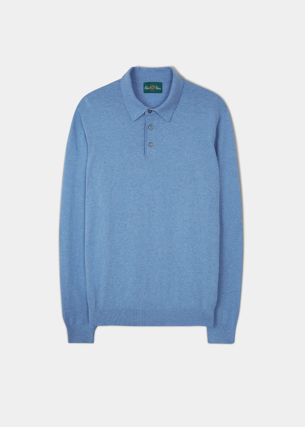 alan paine Pentlow Luxury Cotton Long Sleeve Polo Shirt In Carolina Blue