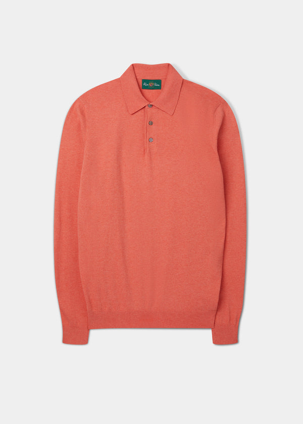 alan paine Pentlow Luxury Cotton Long Sleeve Polo Shirt In Coral