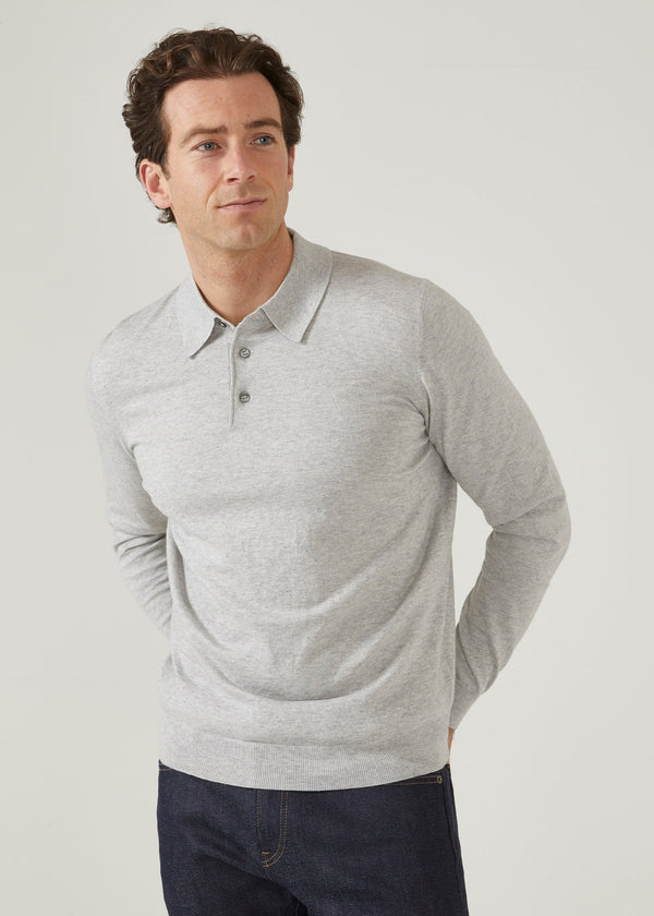 Alan Paine Pentlow Luxury Cotton Long Sleeve Polo Shirt In Dove