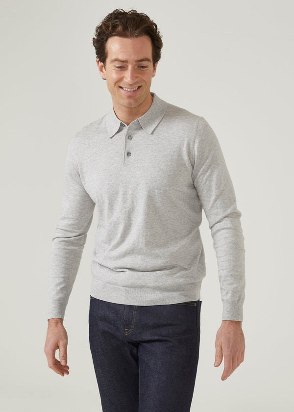 Alan Paine Pentlow Luxury Cotton Long Sleeve Polo Shirt In Dove