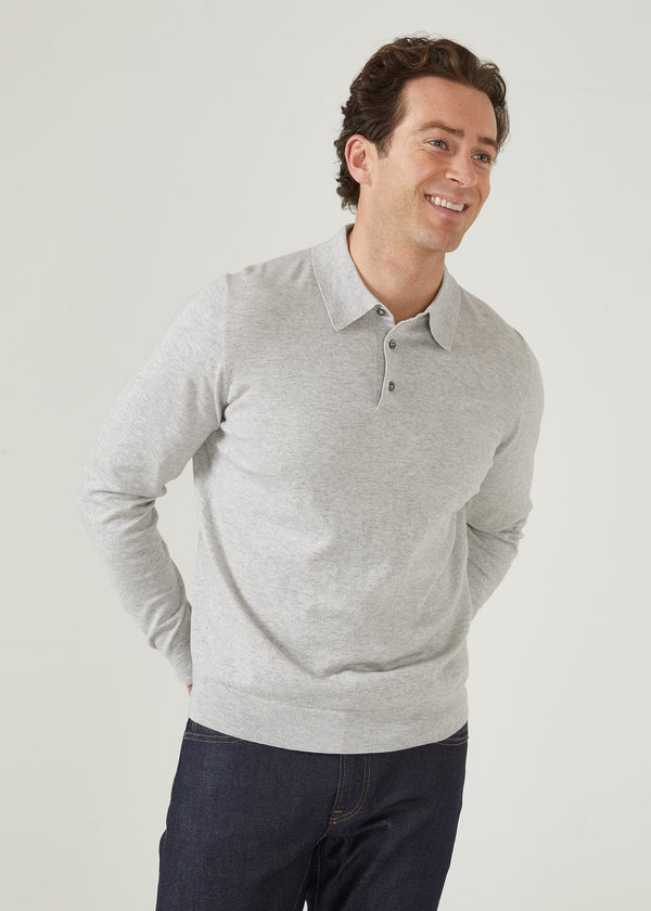 Alan Paine Pentlow Luxury Cotton Long Sleeve Polo Shirt In Dove