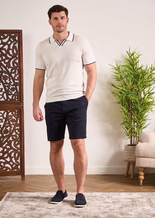 Alan Paine Portloe Short Sleeve Open Placket Shirt In Ecru