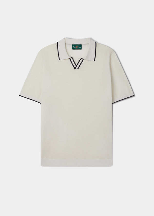 alan paine Portloe Short Sleeve Open Placket Shirt In Ecru