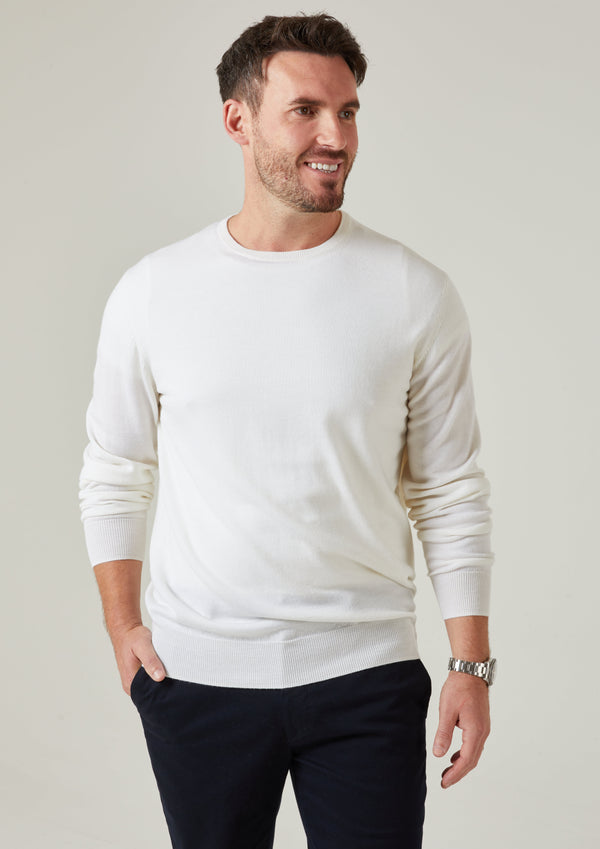 Alan Paine Radstone Men's Merino Wool Jumper In Ecru - Regular Fit