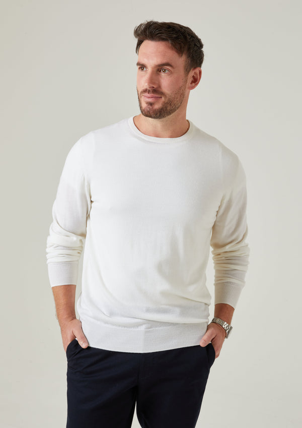 Alan Paine Radstone Men's Merino Wool Jumper In Ecru - Regular Fit