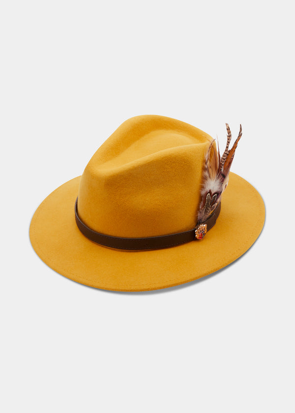 alan paine Richmond Ladies Felt Hat With Feather In Mustard
