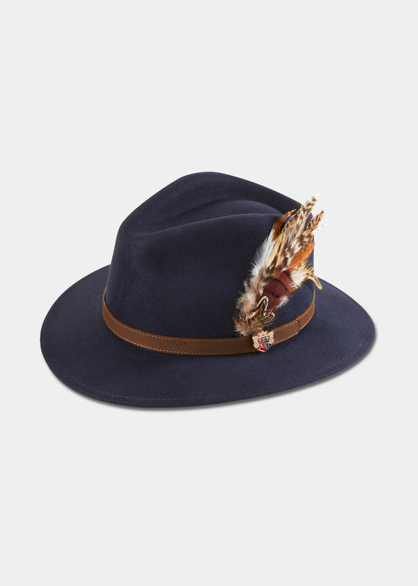alan paine Richmond Ladies Felt Hat With Feather In Navy