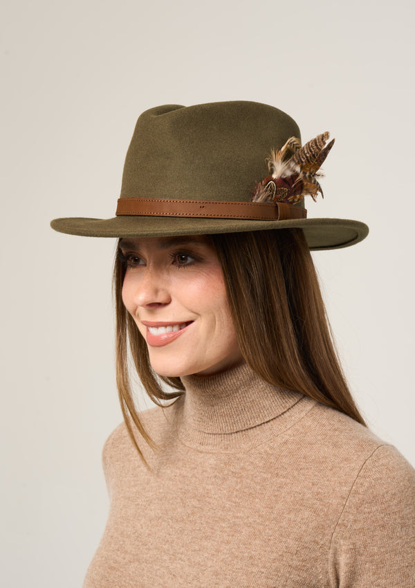 Alan Paine Richmond Ladies Felt Hat With Feather In Olive