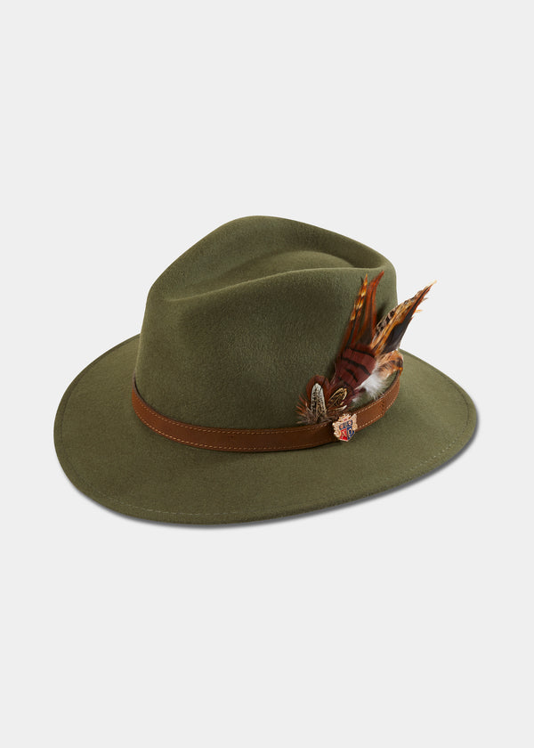 alan paine Richmond Ladies Felt Hat With Feather In Olive