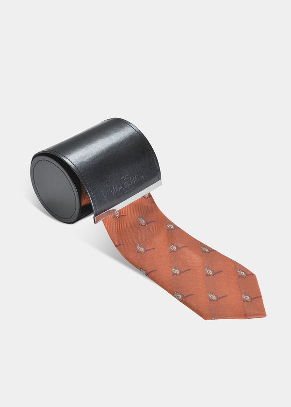alan paine Ripon Silk Country Tie In Rust - Flying Pheasant Design