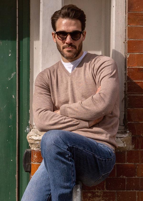 Alan Paine Rothwell Cotton Cashmere Jumper In Coffee