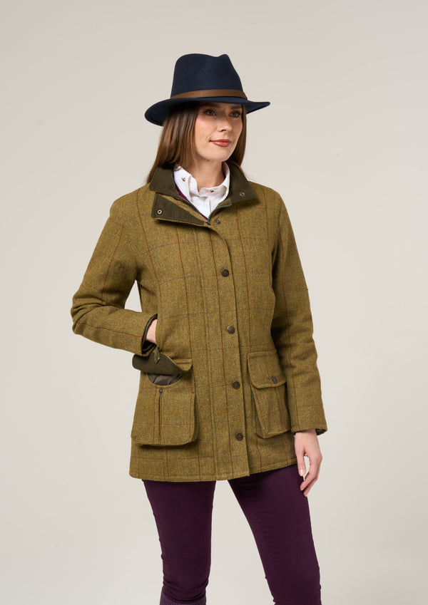 Alan Paine Rutland Ladies Tweed Waterproof Shooting Coat In Cypress