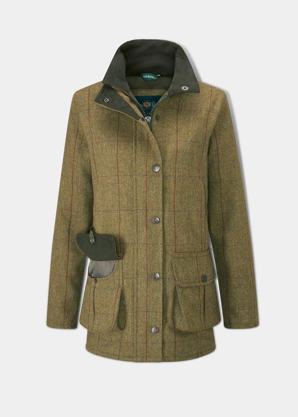 alan paine Rutland Ladies Tweed Waterproof Shooting Coat In Cypress