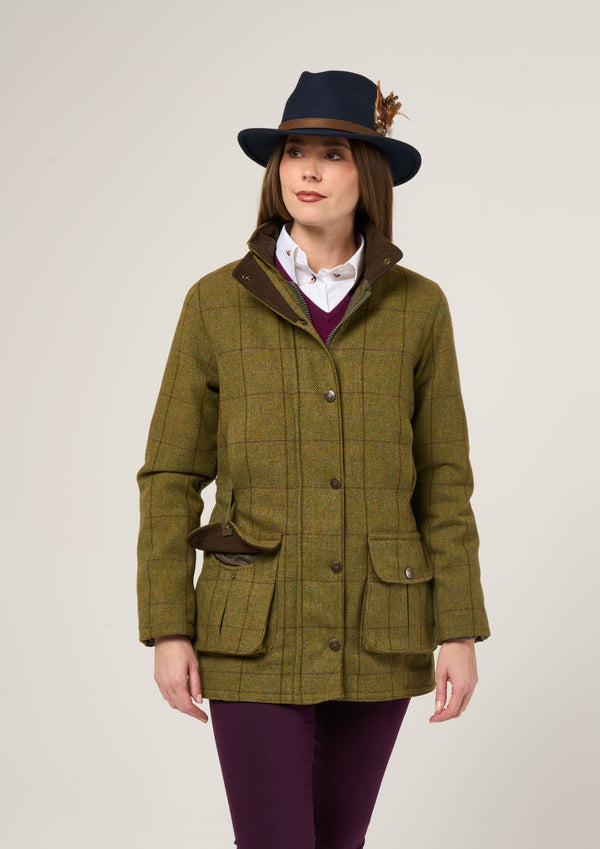 Alan Paine Rutland Ladies Tweed Waterproof Shooting Coat In Lichen