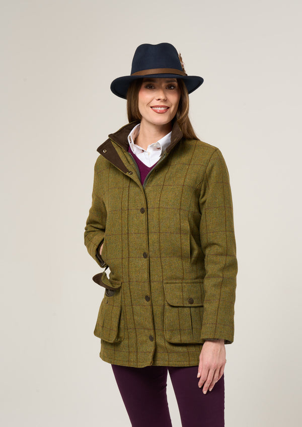 Alan Paine Rutland Ladies Tweed Waterproof Shooting Coat In Lichen